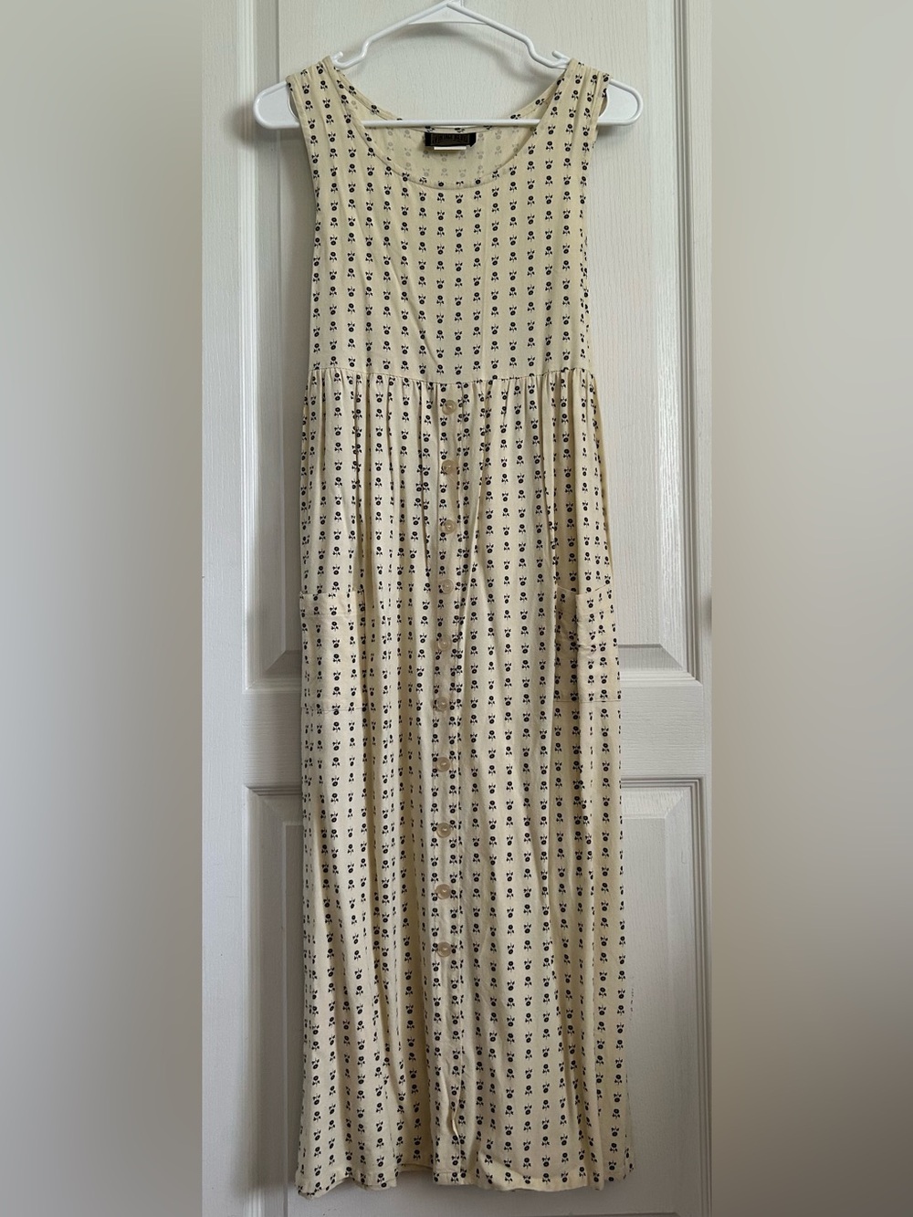 Vintage Blue VTG Maxi Floral Dress Cottagecore Prairie Pockets Tie Back